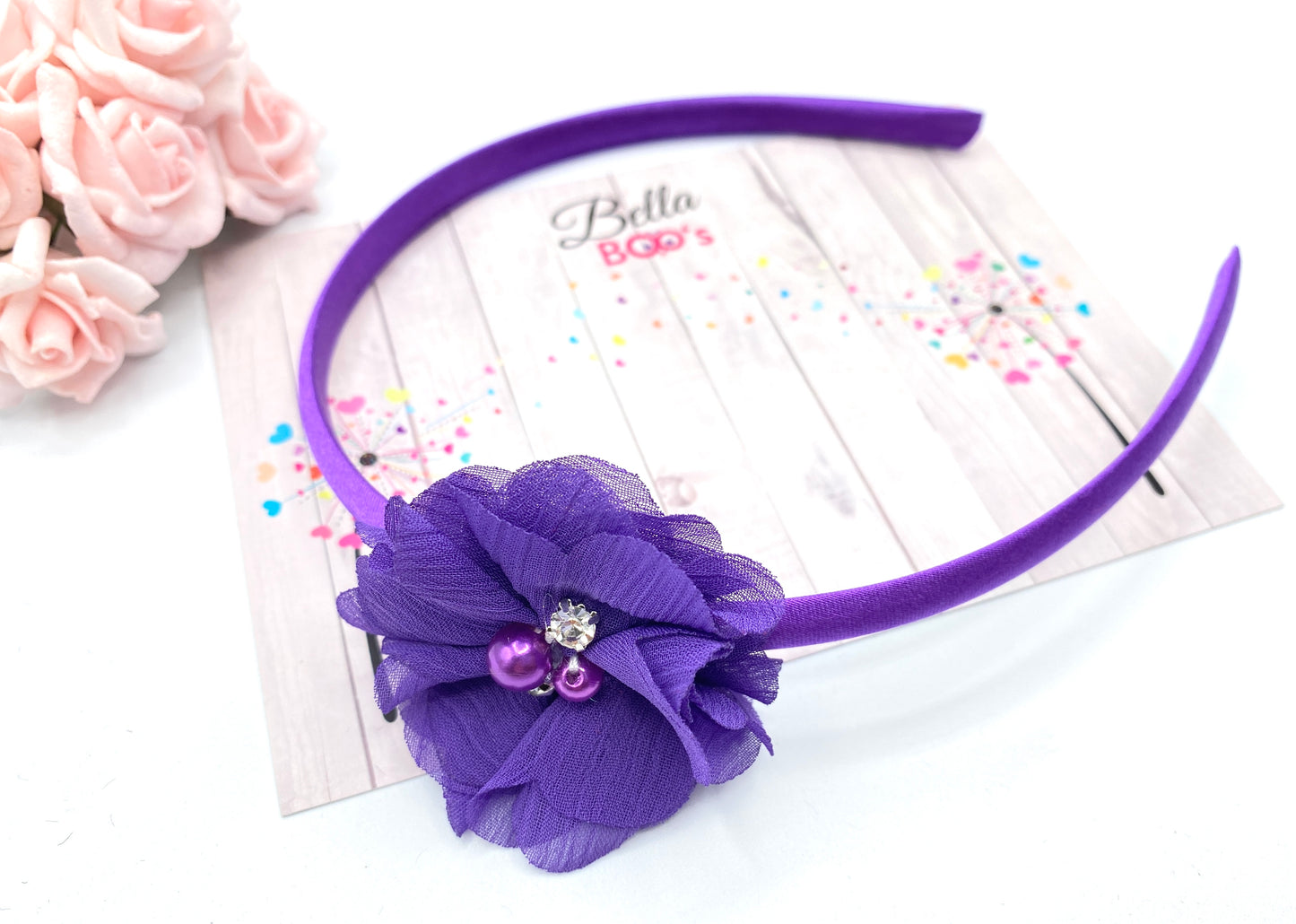Load image into Gallery viewer, Purple Flower hair band
