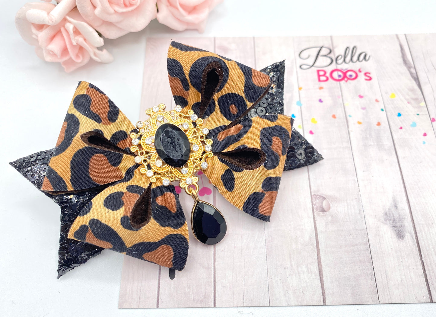 Leopard Gold Droplet Hair Bow
