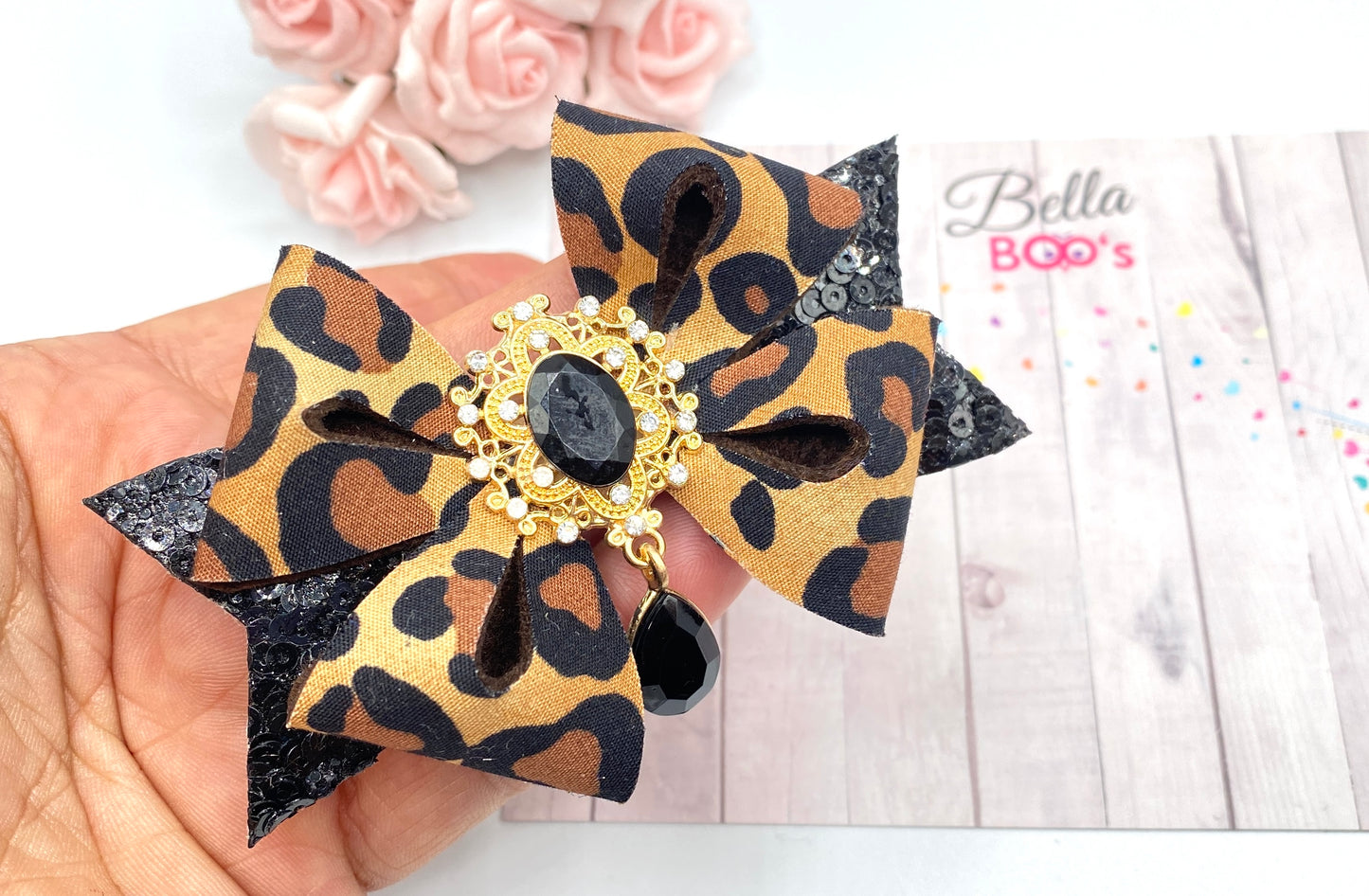 Leopard Gold Droplet Hair Bow