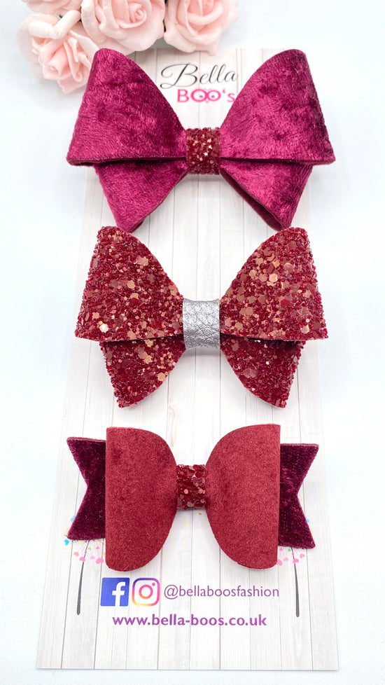 Load image into Gallery viewer, Burgundy Hair Bow Trio
