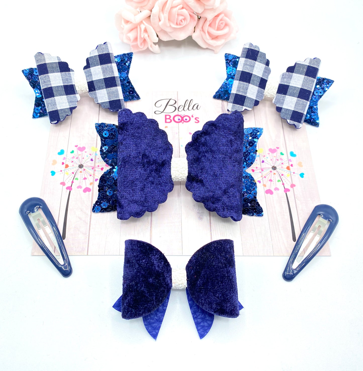 Load image into Gallery viewer, Navy &amp;amp; White Hair Bow Set
