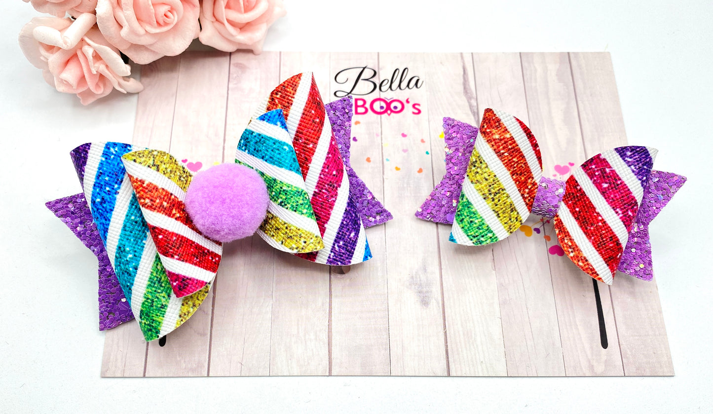 Load image into Gallery viewer, SPECIAL OFFER- Rainbow Pom Pom Hair Bow Set
