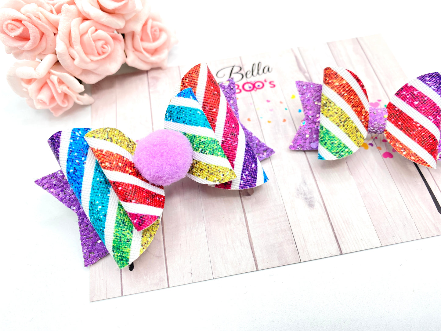Load image into Gallery viewer, SPECIAL OFFER- Rainbow Pom Pom Hair Bow Set

