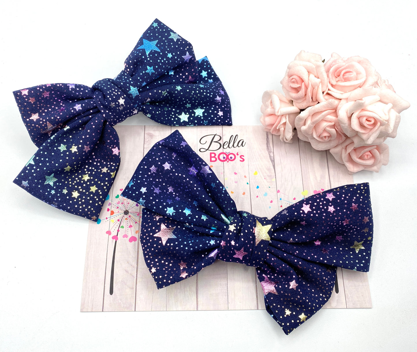 Load image into Gallery viewer, Navy Stars Fabric Bow
