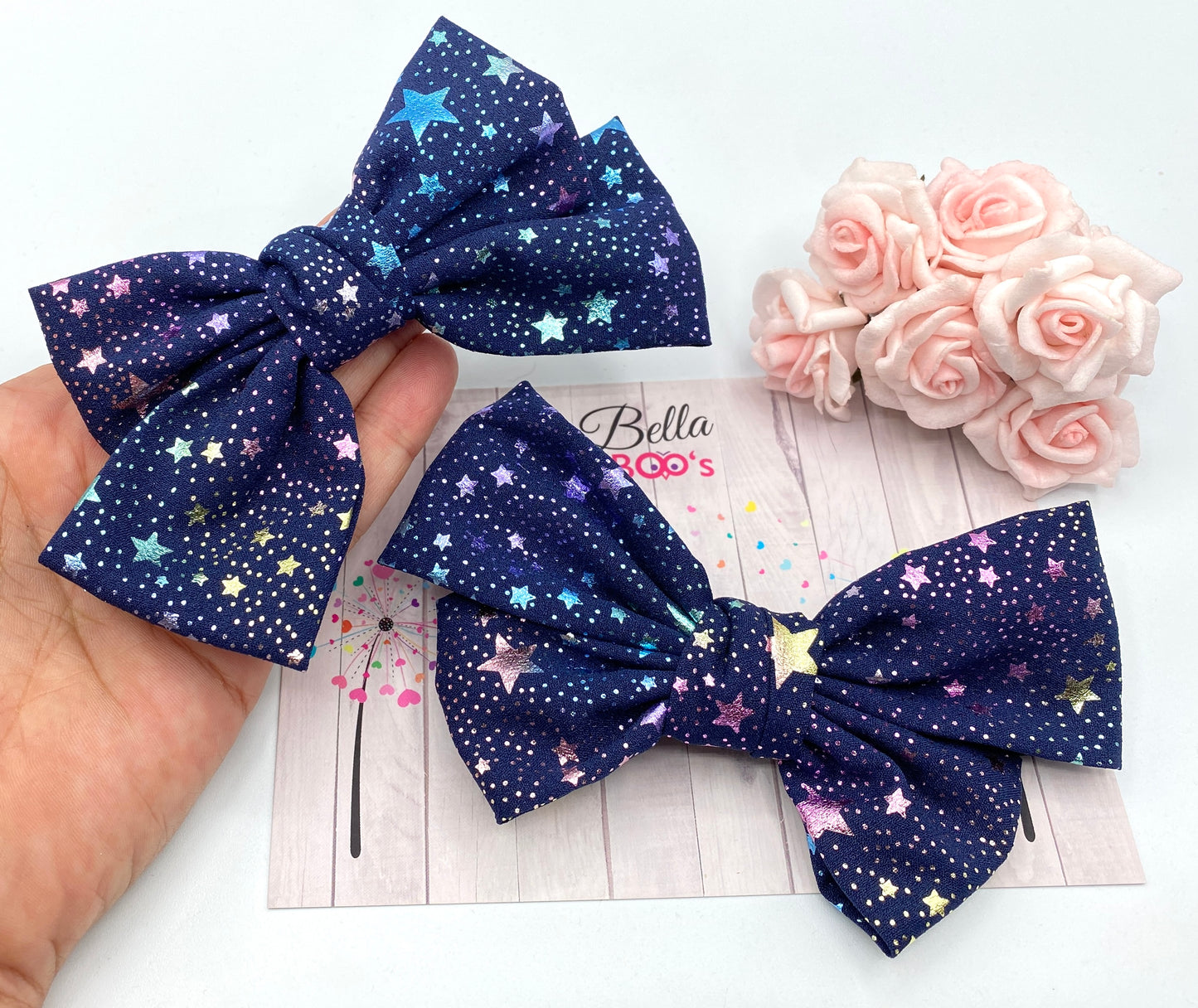 Load image into Gallery viewer, Navy Stars Fabric Bow
