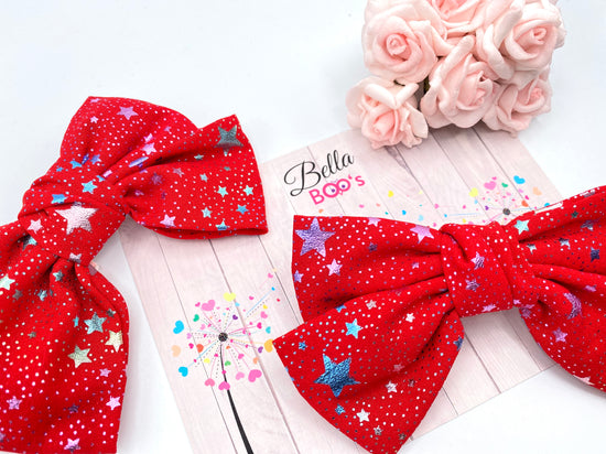 Load image into Gallery viewer, Red Stars Fabric Bow
