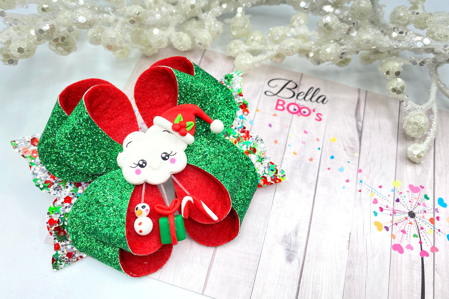 Christmas Present Dangle Hair Bow - Handcrafted Clay