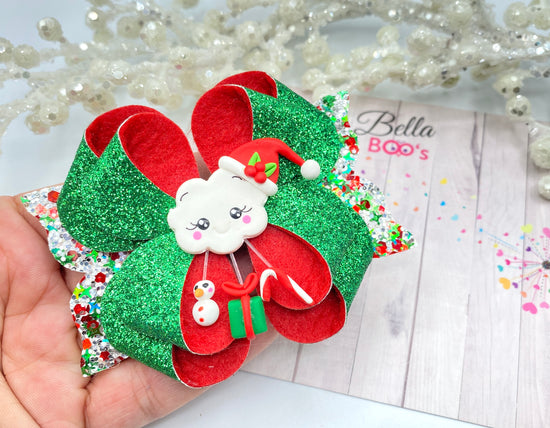 Christmas Present Dangle Hair Bow - Handcrafted Clay