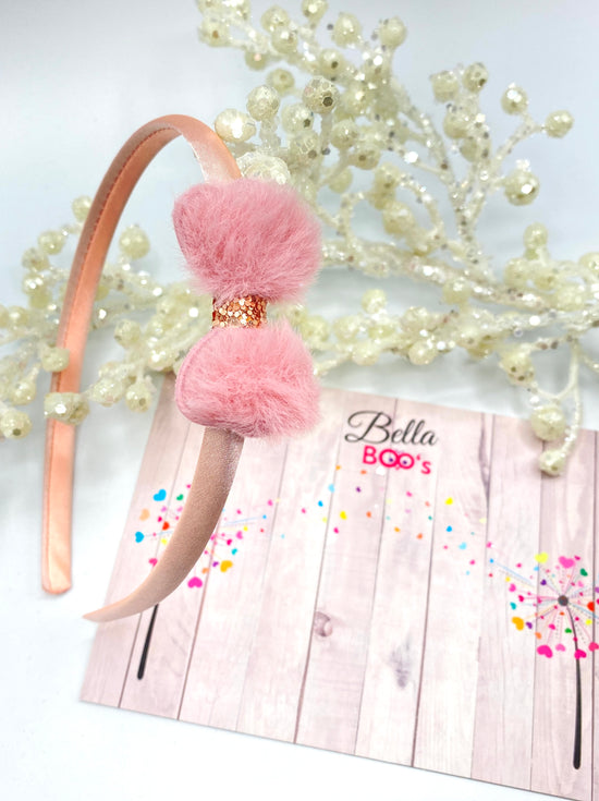 Baby Pink Fluffy Bow Hair Band