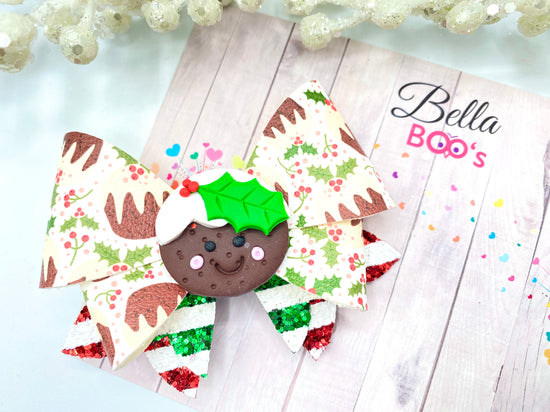 Christmas Pud Hair Bow - Handcrafted Clay