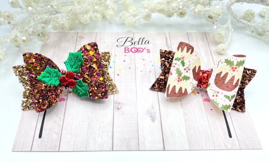 Christmas Pudding Hair Bow Set