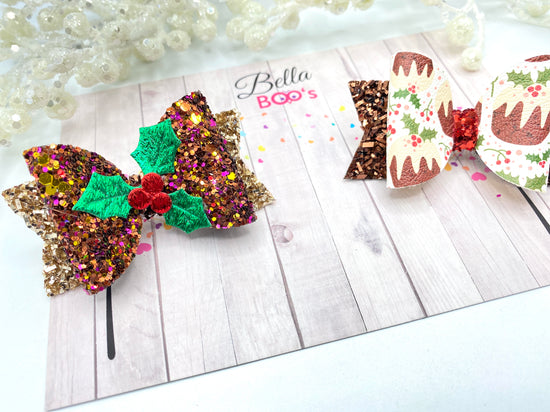 Christmas Pudding Hair Bow Set