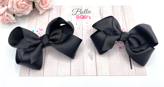 Set Of 2 Black Ribbon Hair Bows