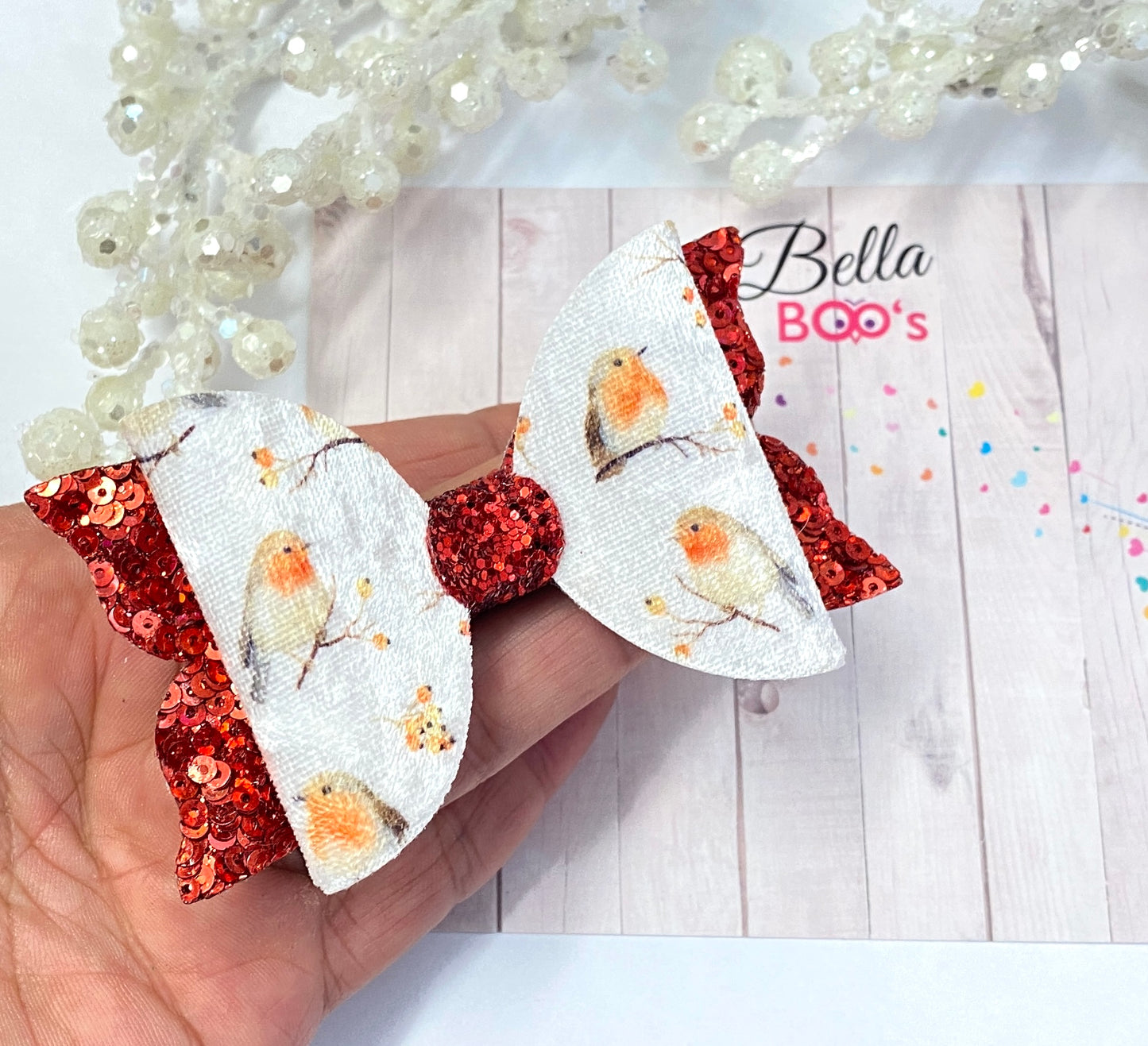 Christmas Robin Love Hair Bow