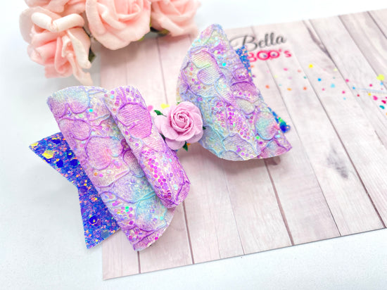 Lilac Glitter Lace  Hair Bow