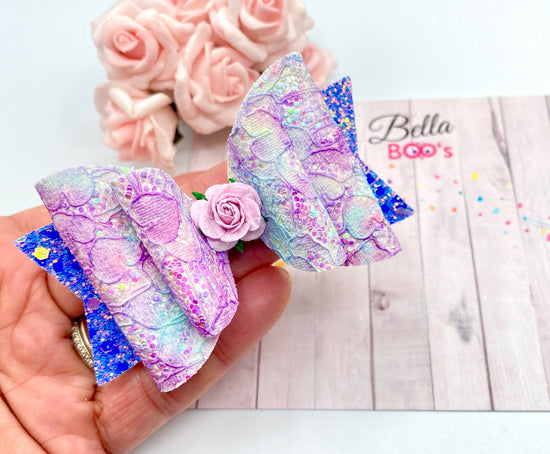 Lilac Glitter Lace  Hair Bow