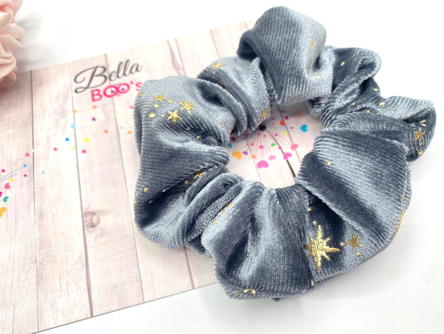 Load image into Gallery viewer, Silver/Grey Velour Star Scrunchie
