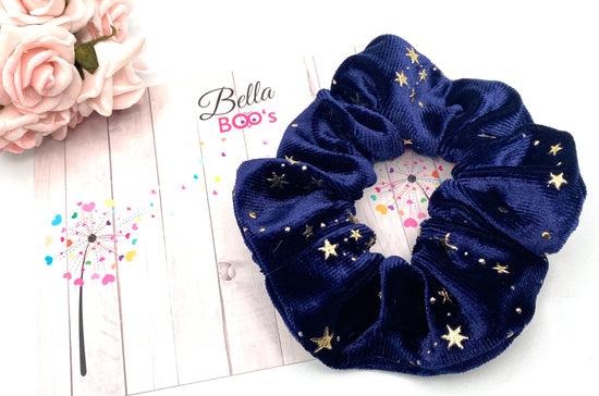 Load image into Gallery viewer, Navy Velour Star Scrunchie
