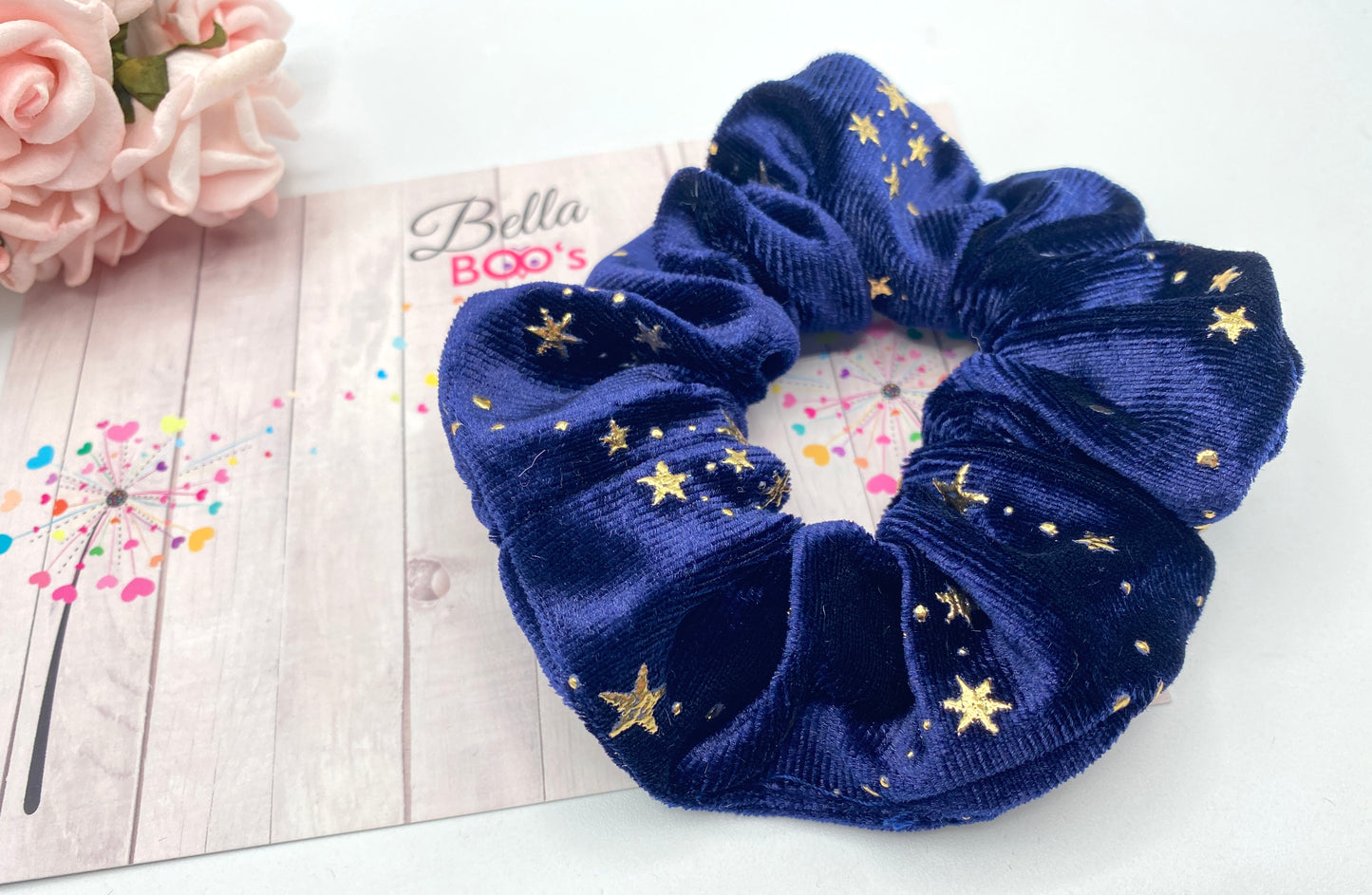 Load image into Gallery viewer, Navy Velour Star Scrunchie
