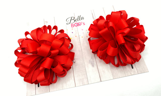 Load image into Gallery viewer, Loopy Ribbon Bobble Set - Red

