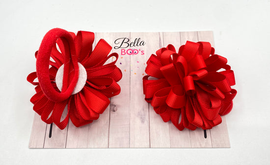 Load image into Gallery viewer, Loopy Ribbon Bobble Set - Red
