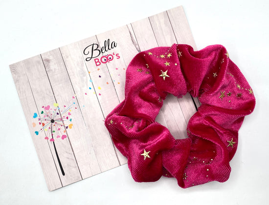 Load image into Gallery viewer, Hot Pink Velour Star Scrunchie
