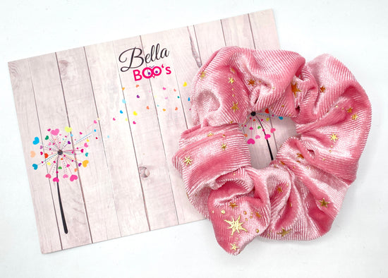 Load image into Gallery viewer, Baby Pink Velour Star Scrunchie
