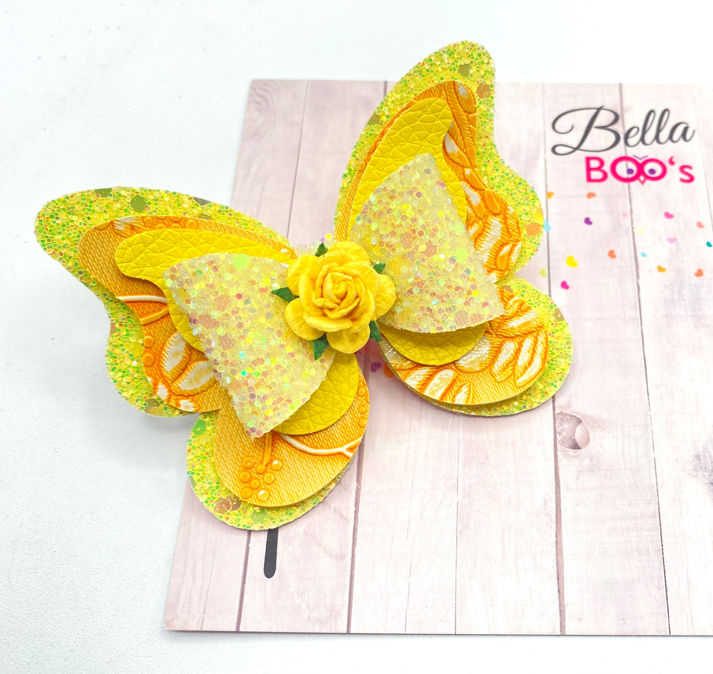 Lemon Sparkle Butterfly Hair Bow Clip