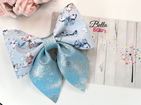 Blue Butterfly Drop Tail Hair Bow