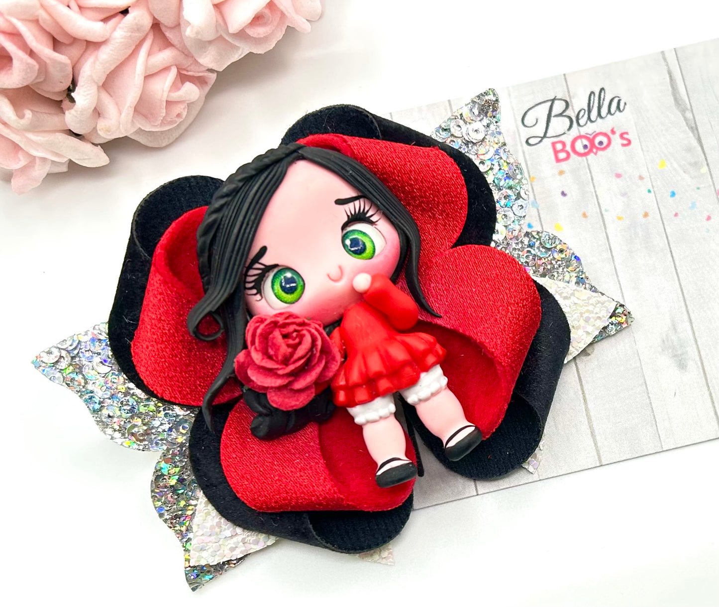 Little Miss Rose Hair Bow - Handcrafted Clay