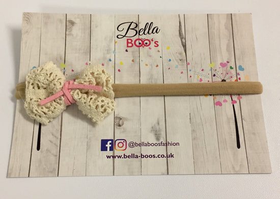 Crochet Bow Baby Band - Pink or Cream