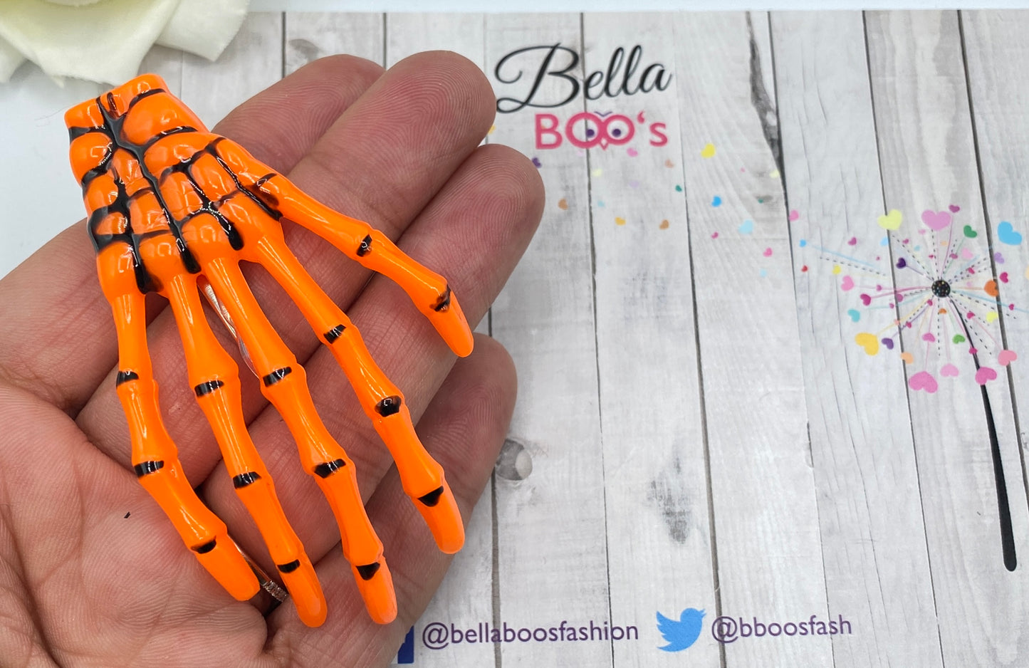 Halloween Orange Skeleton Hand Hair Clip