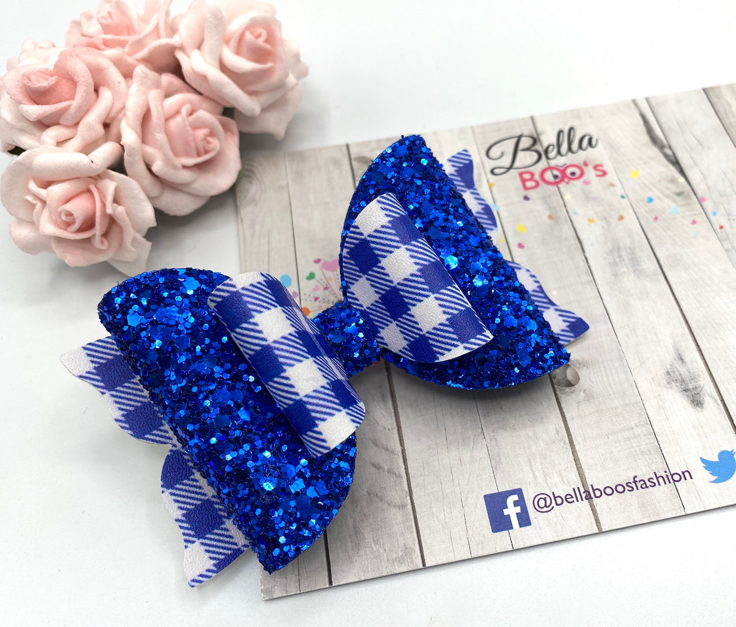 Load image into Gallery viewer, Glitter &amp;amp; Check Hair Bow - Choose Your Colour
