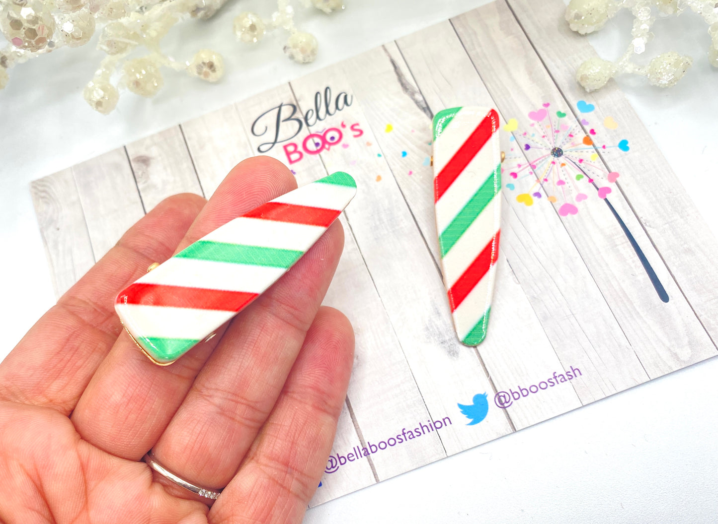 Christmas Candy Strip Hair Clip Set