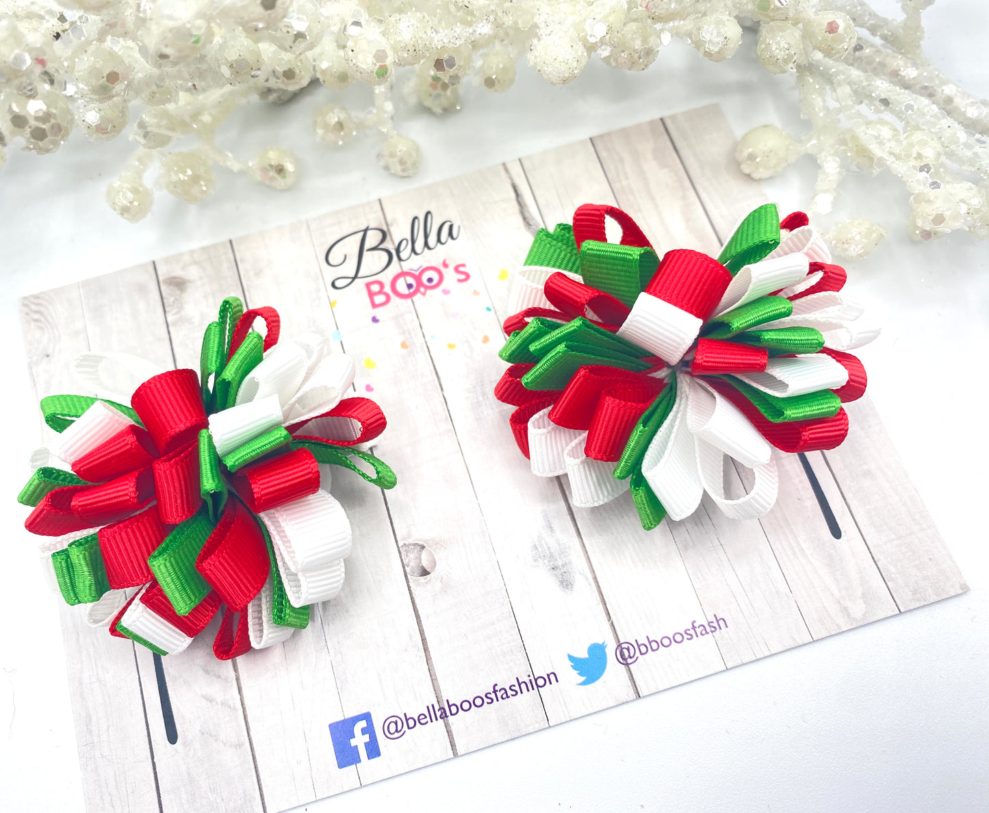 Christmas Loopy Ribbon Hair Clips