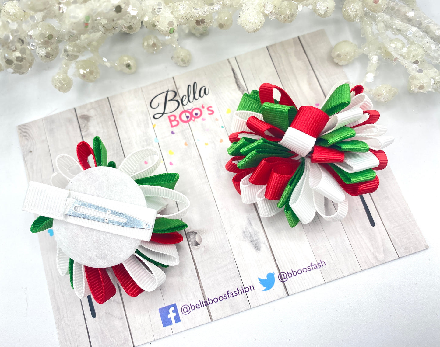 Christmas Loopy Ribbon Hair Clips