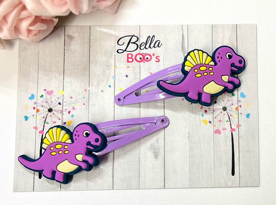 Load image into Gallery viewer, Purple Dino Hair Clip Set
