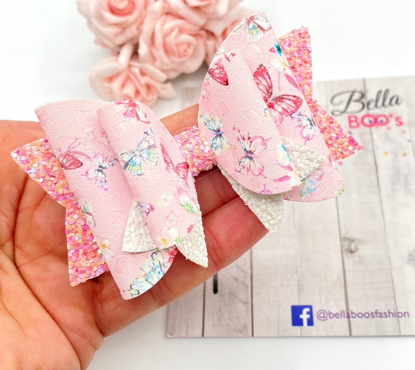 Butterfly Shimmer Hair Bow - Pink