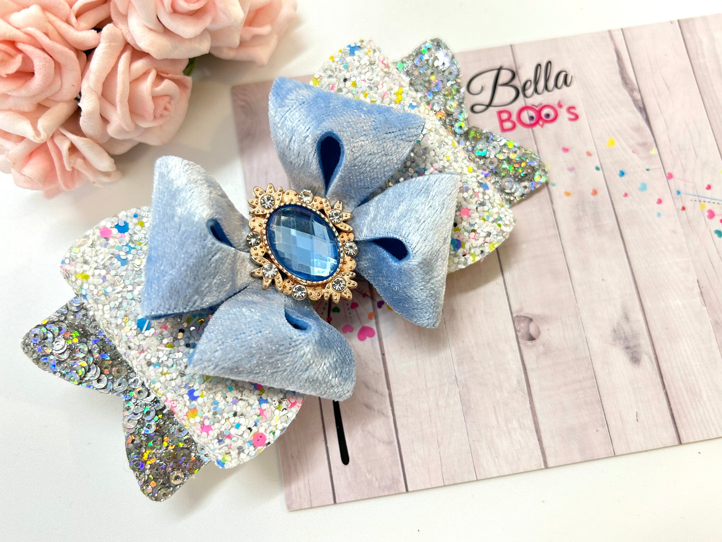 Deluxe Hair Bow - Baby Blue Twinkle