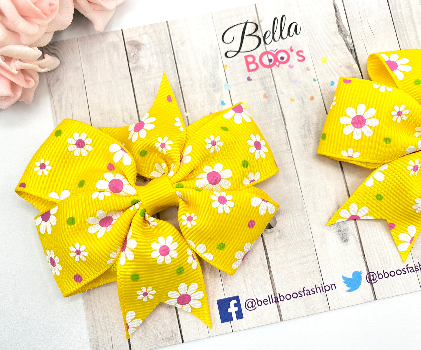 Yellow Floral Ribbon Hair Bow Set