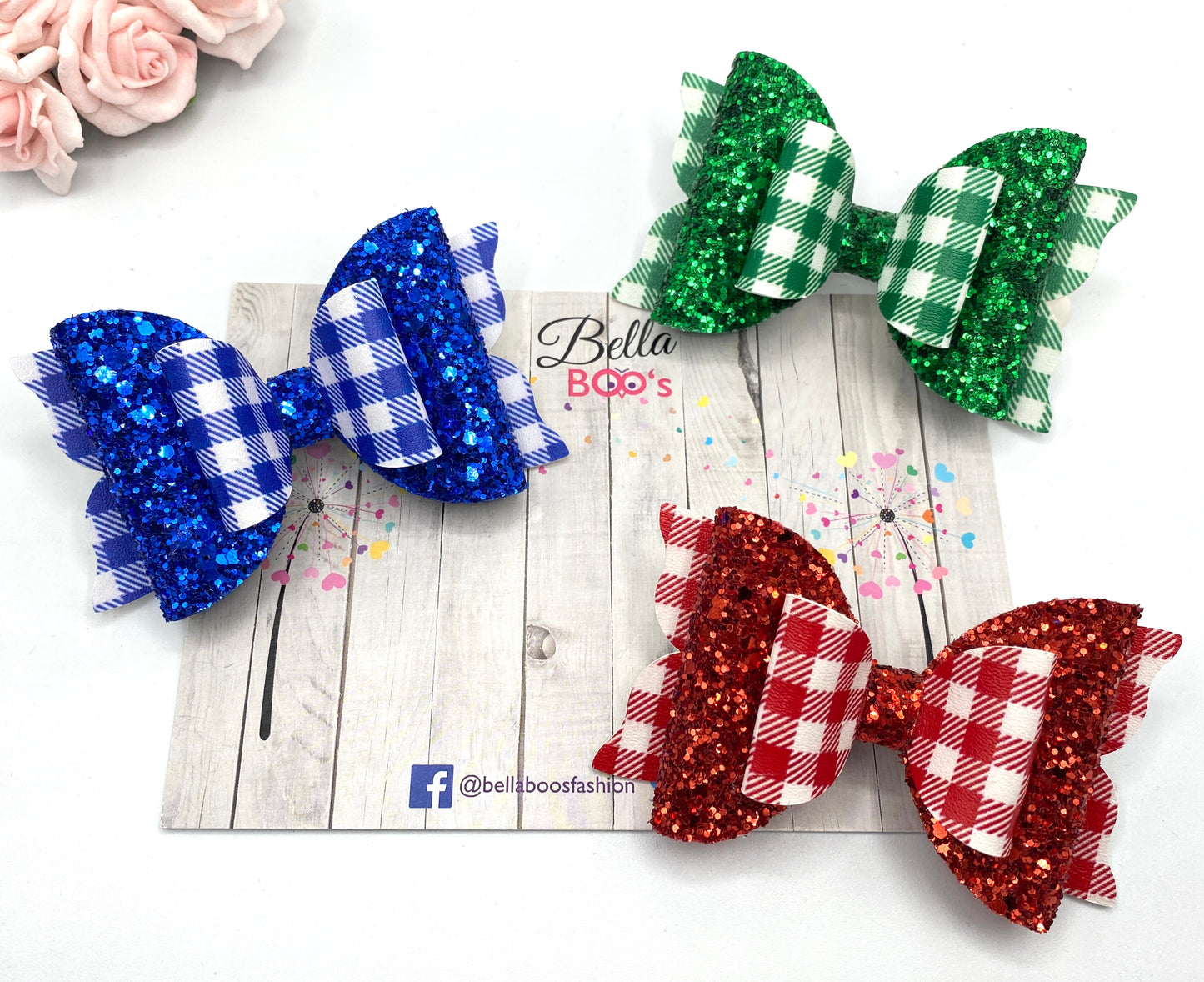 Load image into Gallery viewer, Glitter &amp;amp; Check Hair Bow - Choose Your Colour
