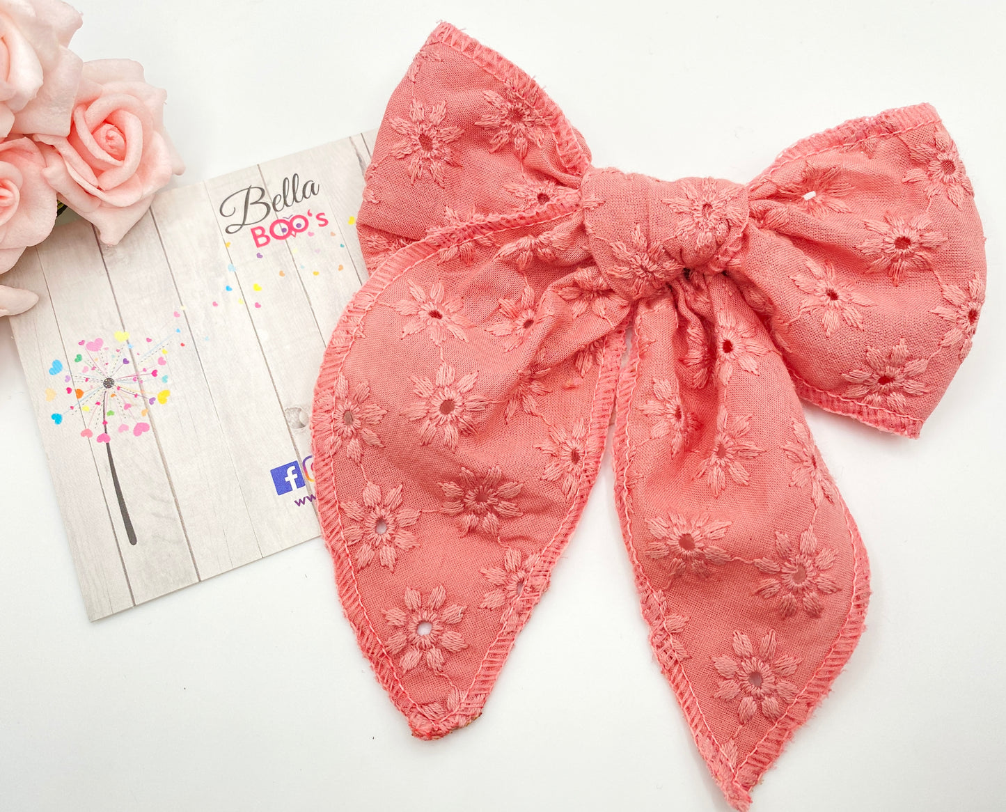 Large Broderie Anglaise Hair Bow - Select Your Colour