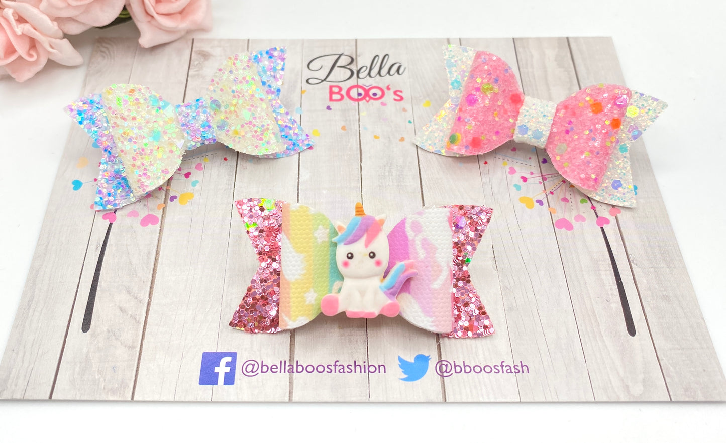 New Unicorn Flutter Hair Bow Set