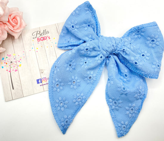 Large Broderie Anglaise Hair Bow - Select Your Colour