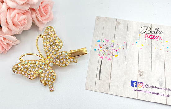 Load image into Gallery viewer, Gold Sparkly Butterfly Hair Clip
