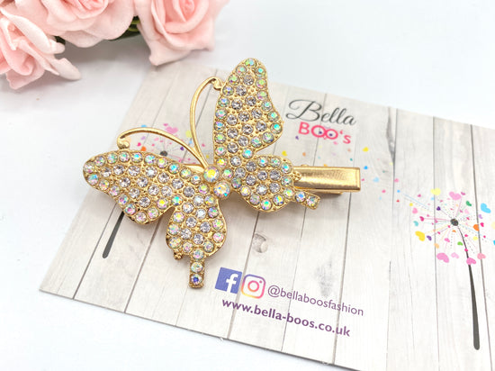 Load image into Gallery viewer, Gold Sparkly Butterfly Hair Clip
