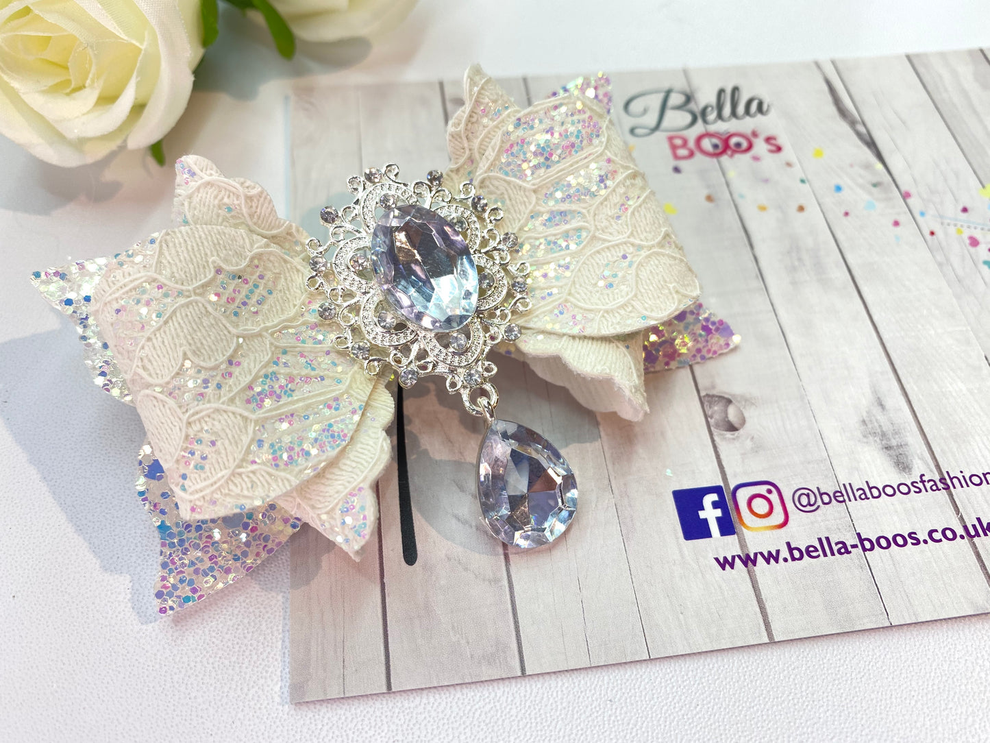 Load image into Gallery viewer, Lace Sparkle Droplet Gem Hair Bow
