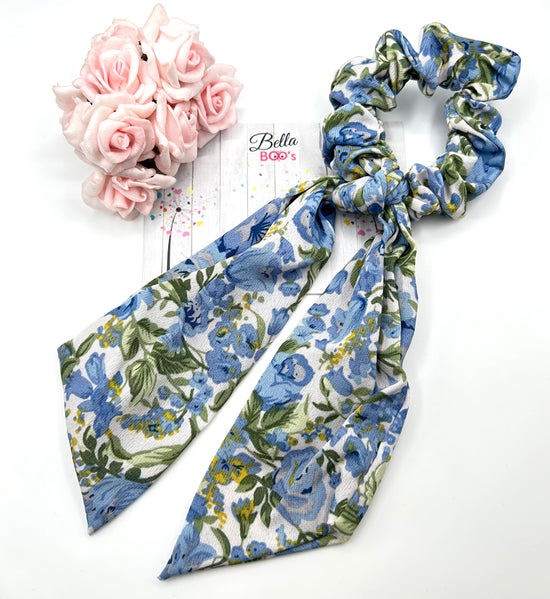 Load image into Gallery viewer, Hair Scarf Scrunchie - Blue Floral
