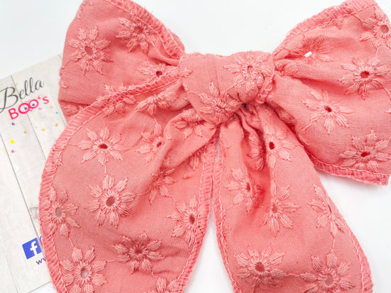 Large Broderie Anglaise Hair Bow - Select Your Colour