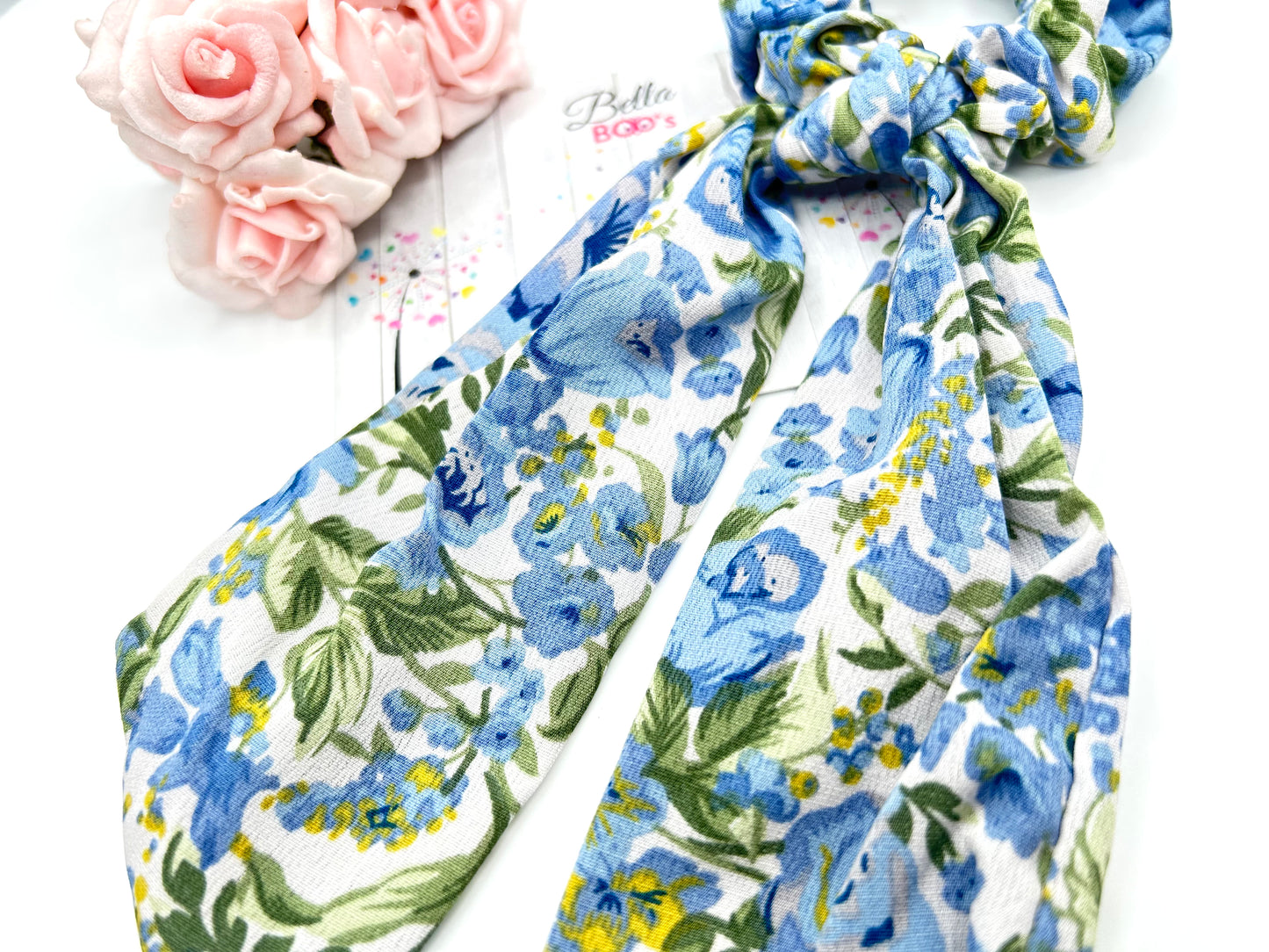 Load image into Gallery viewer, Hair Scarf Scrunchie - Blue Floral
